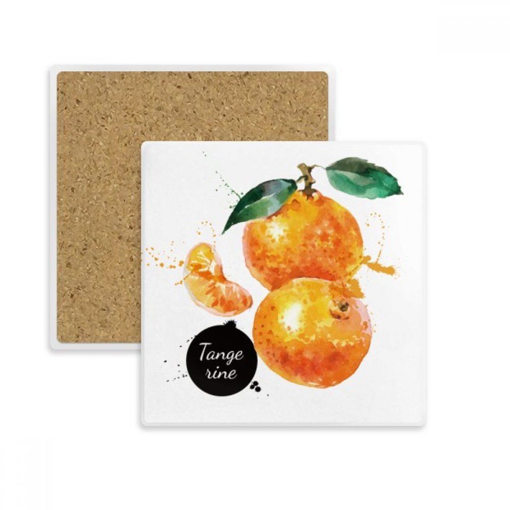 Dessous de verre carré en pierre absorbante motif mandarine aquarelle