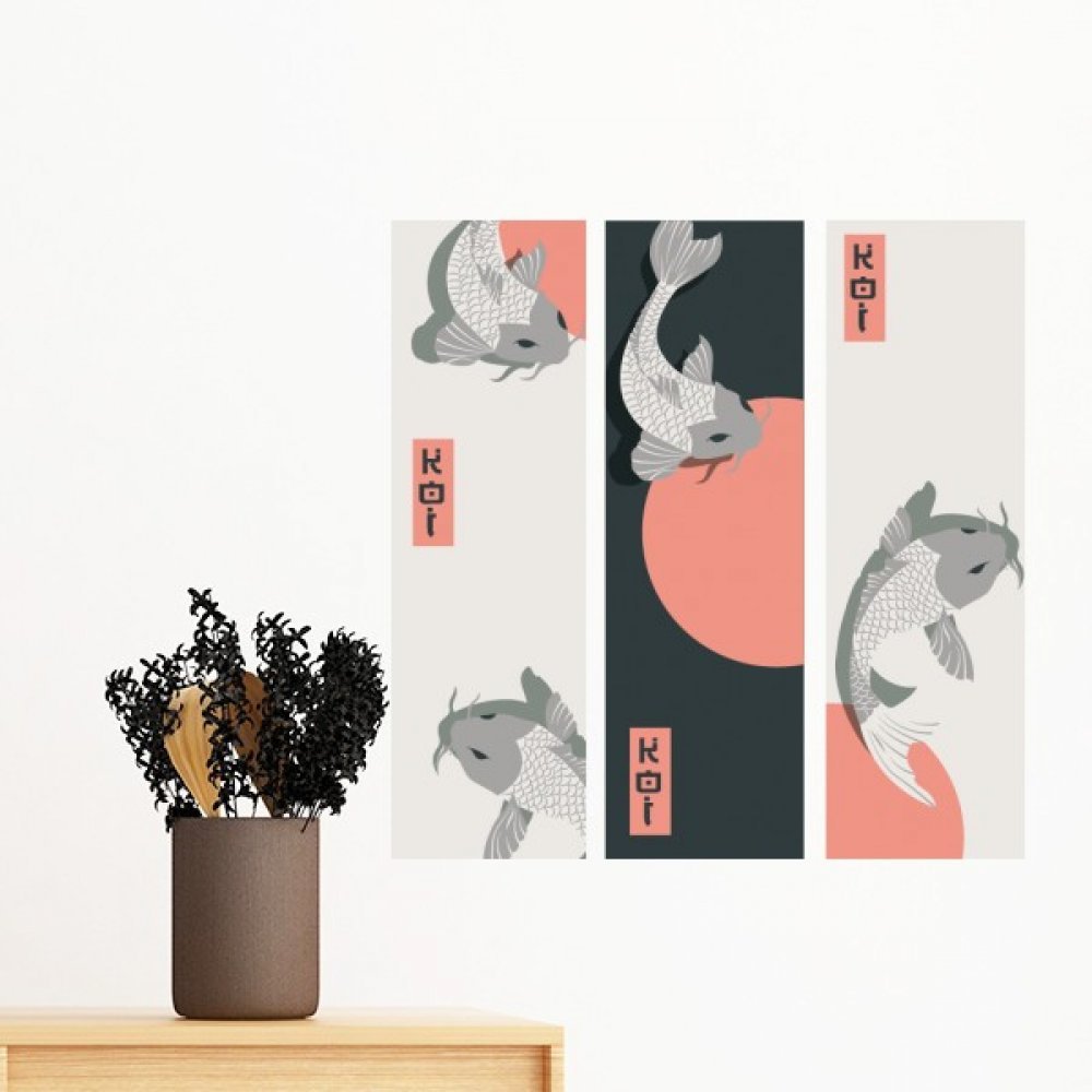 Sticker mural amovible motif poissons chinois décoration murale chambre 60cm