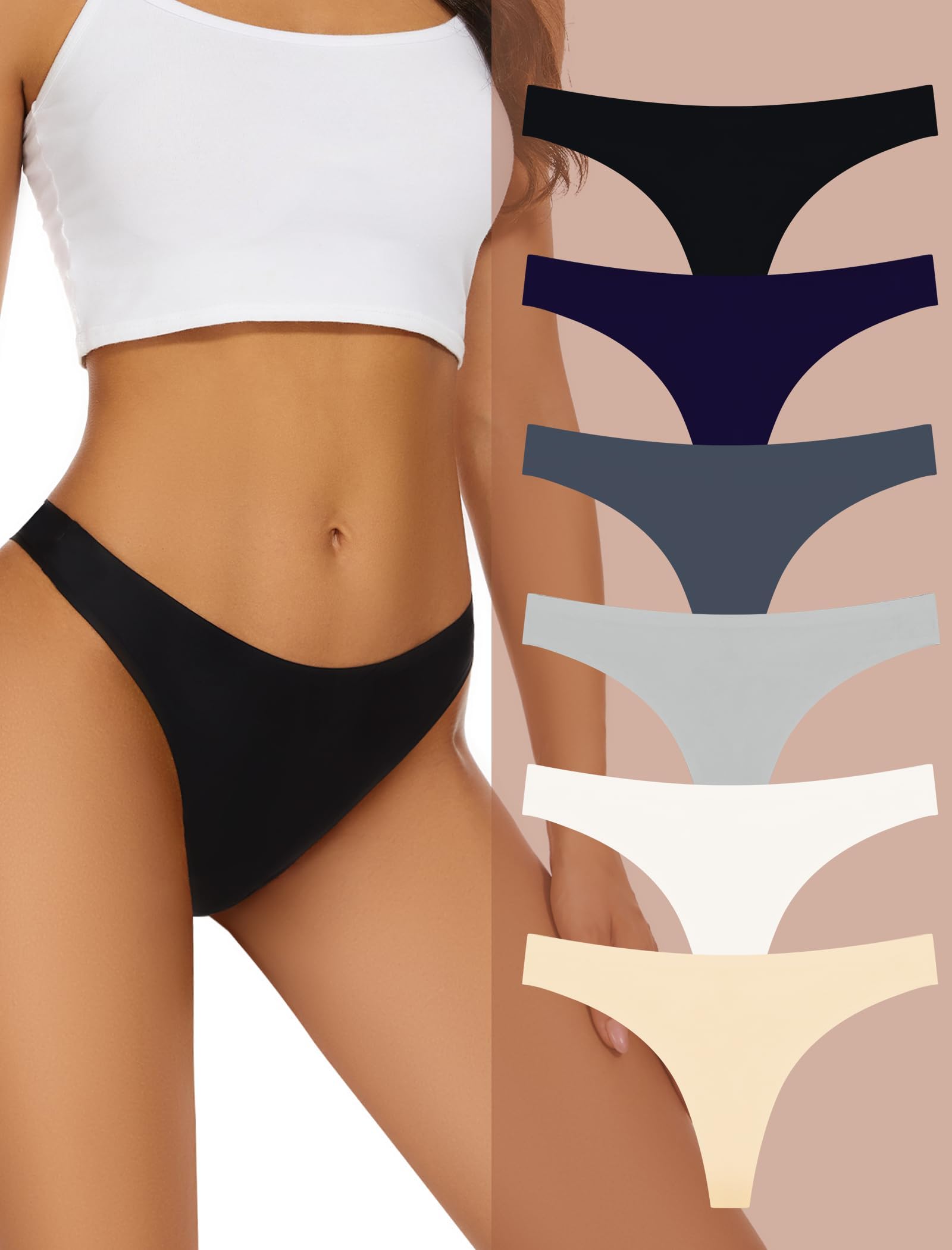 YastouaySeamless Thongs for Women No Show Thongs Nylon Breathable Thong Stretch Womens Panties Underwear 3/5/6/10 Pack