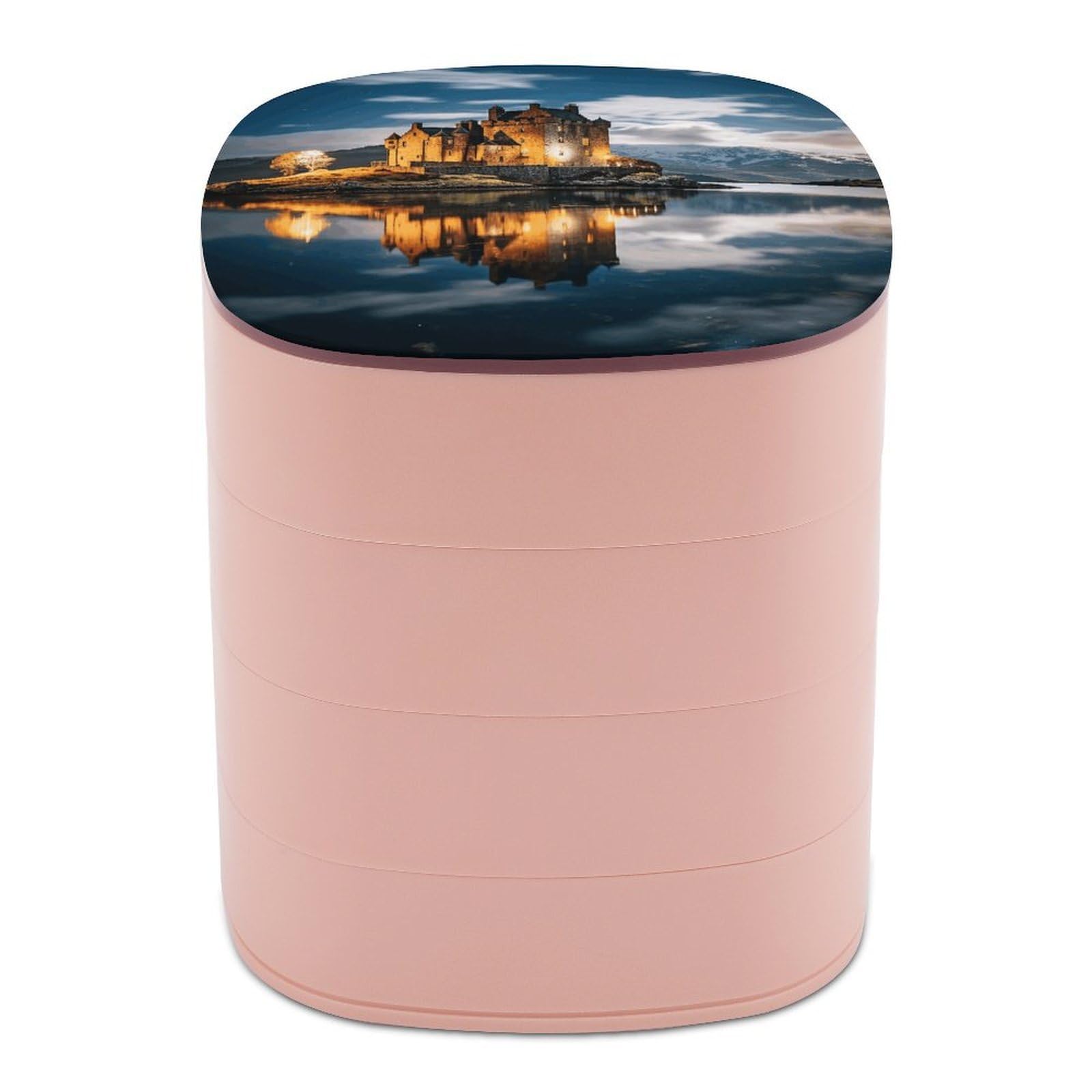 VstaDank 360° Rotating A Castle by The Lake Jewelry Box, Multi-Layer Large Capacity Jewelry Organizer for Earrings Necklaces Rings, Dustproof Desktop Storage Case for Women