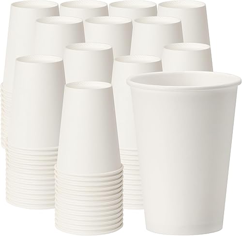Miniatura 16 de RACETOP Paquete de 50 tazas de café de papel desechables de 16 onzas con tapas y mangas, vasos de papel desechables blancos, tazas calientes