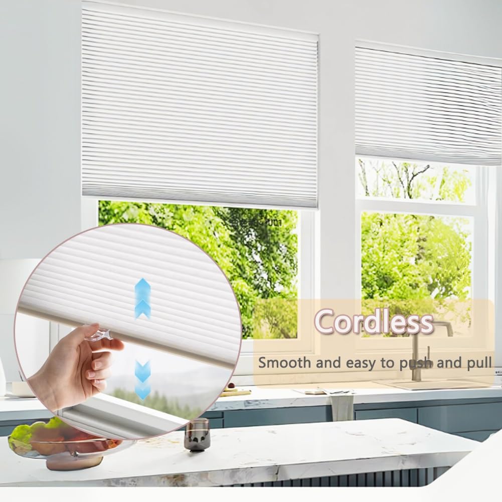 Générique Stores Cellulaires sans Perçage pour Fenêtres, 1 Pièce Stores en Nid d'abeille pour Fenêtres, Isolation Thermique et Réduction du Bruit Store Occultants pour Salon, Cuisine, Chambre(White)