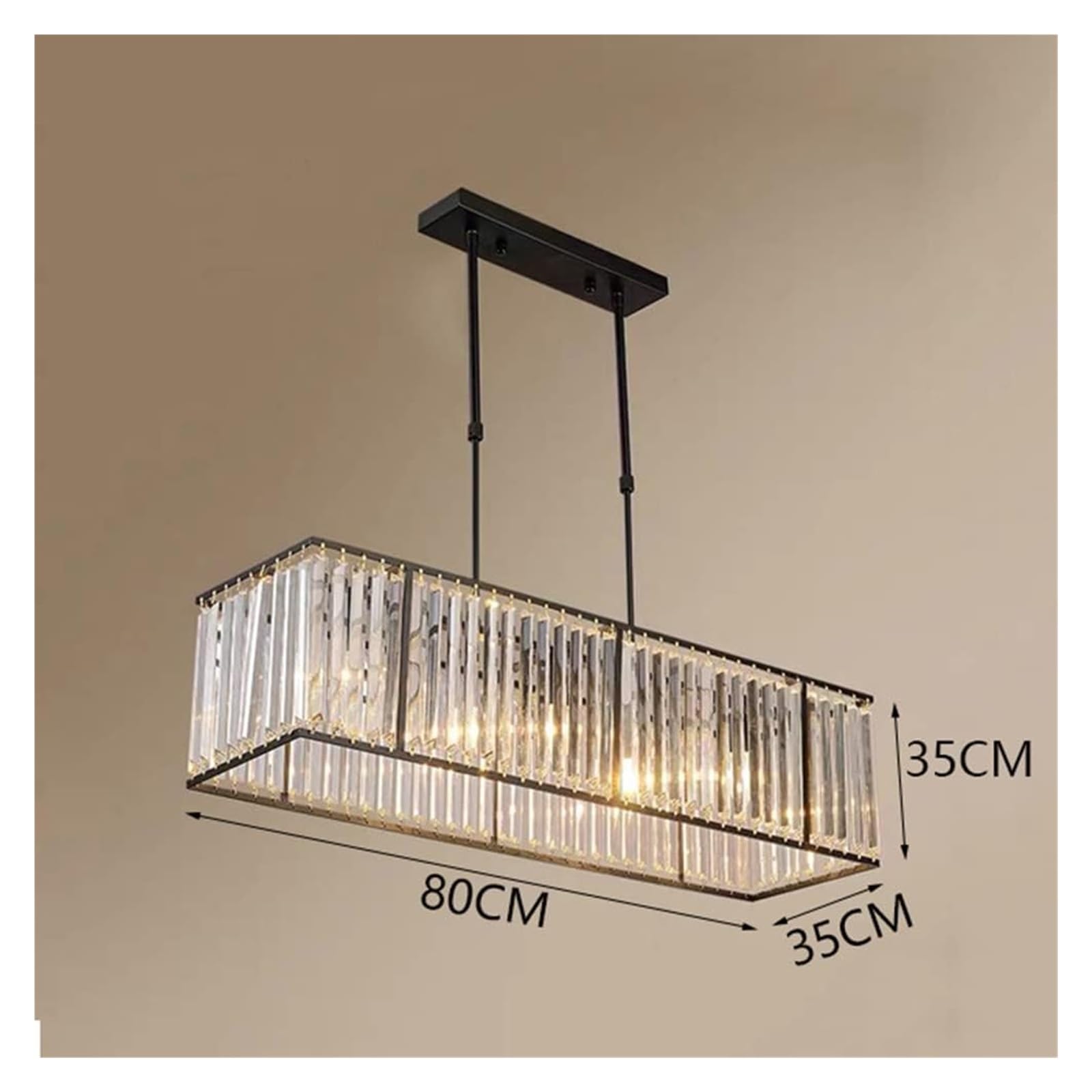 Matowy czarny kryształowy żyrandol - wpuszczana lampa wisząca LED z 4 światłami do kuchni i salonu - elegancki prostokątny design - nowoczesna oprawa oświetleniowa do domu