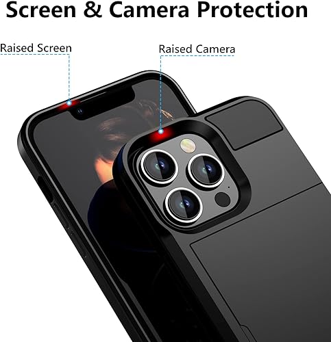 Miniatura 5 de Vofolen Funda para iPhone 13 Pro Max, cartera para tarjeta de crédito, ranura de identificación, puerta corrediza, bolsillo oculto, para hombres y