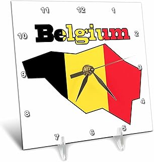 3dRose The Flag of Belgium in the Outline map of the Country and Name Belgium 6x6 Desk Clock