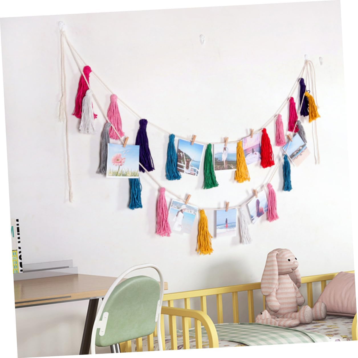 Rainbow Tassel Wall Hanging Garland, 2pcs Handmade Bohemian Decorative Banner for Home Décor, Nursery, Party and Bedroom Decorations