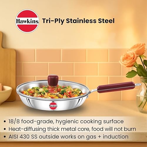 Miniatura 2 de Hawkins SSF24G - Sartén de acero inoxidable de 9.4 in, con tapa de cristal, sartén de inducción, sartén de inducción, color plateado