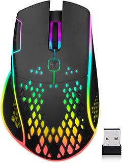 VEGCOO Gaming Mouse, Wireless Mouse Rechargeable Honeycomb Wireless Gaming Mouse with RGB Light/USB Receiver/USB Cable/Adjustable DPI, Optical Gaming Mice Mouse for Laptop PC Computer(Black)