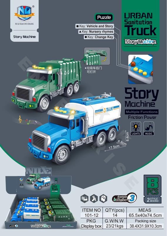 Image of Garbage & Water Dispenser Truck Toys for Boys Large Trash Truck with Trash Can Dumping Function with Lighting and Sound KidsBest Gift (Pcak of 2)