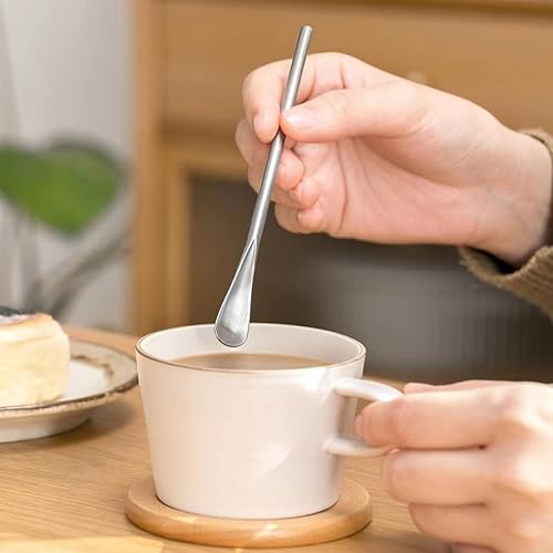 Miniatura 2 de Lomoker Agitadores de café, cucharas de espresso, palitos de acero inoxidable, cuchara demitasse reutilizable, cucharas de té de mango redondo de