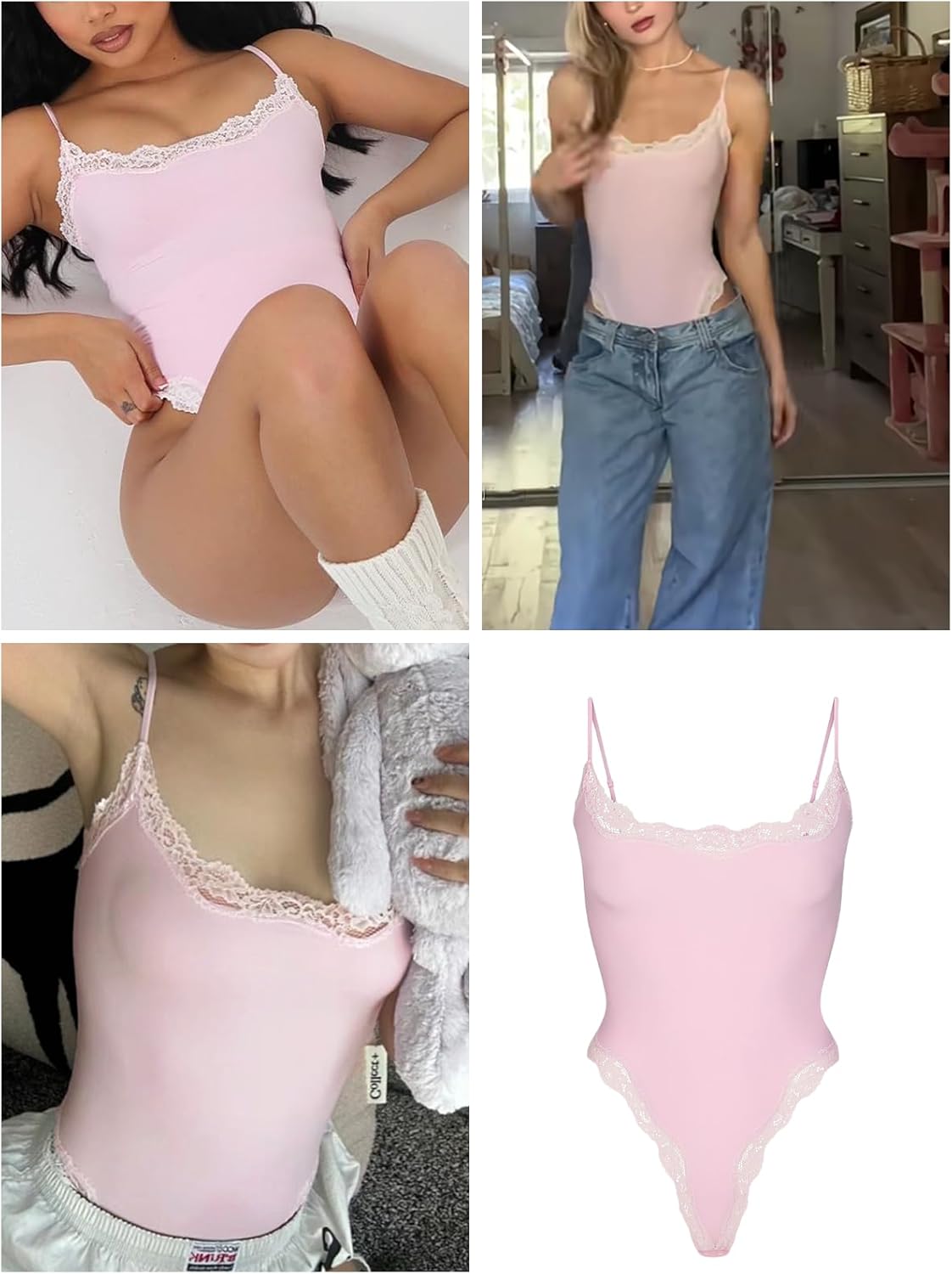 Starrylion Lace Body Suit Square Neck Tops for Women Sleeveless Spaghetti Strap Tank Top Bodysuits for Women Sexy Jumpsuit - Image 3