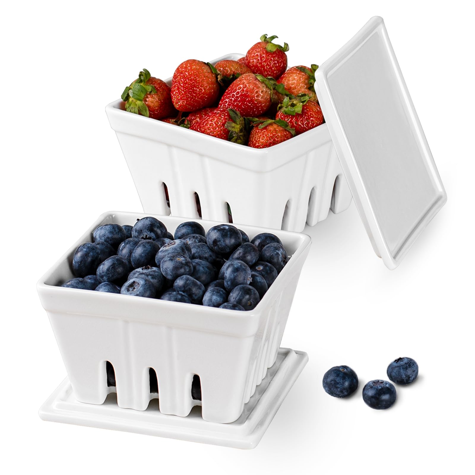 Dizada Ceramic Berry Basket with Lids Set of 2