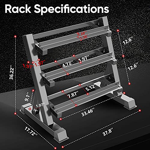 Therun 1100Lbs Adjustable 3 Tier Dumbbell Rack Stand, Hex Dumbbells Hand Weights Rack Dumbbell Holder Home Gym Storage Organizer, Reverse Install Available (Rack Only) #TOP4
