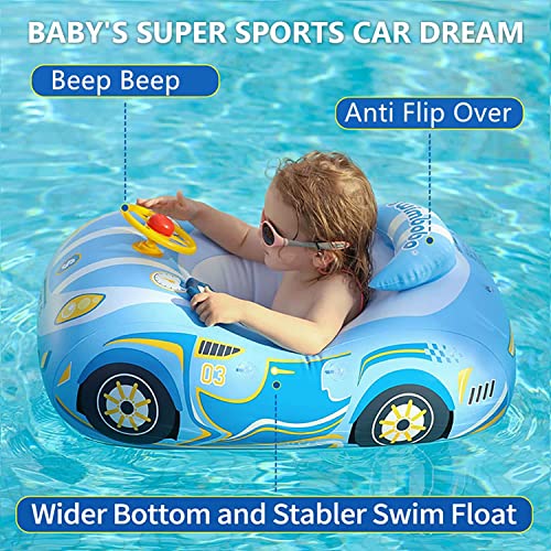 Image of Baby Pool Float with 3D Car Design,Thick PVC Baby Swim Floatie, Infant Swimming Floats Pool Toys for Toddlers Kids Age 12-18 Months, 12-24 Months, 2-3, 3+ Years Old Girl Boy (Blue)