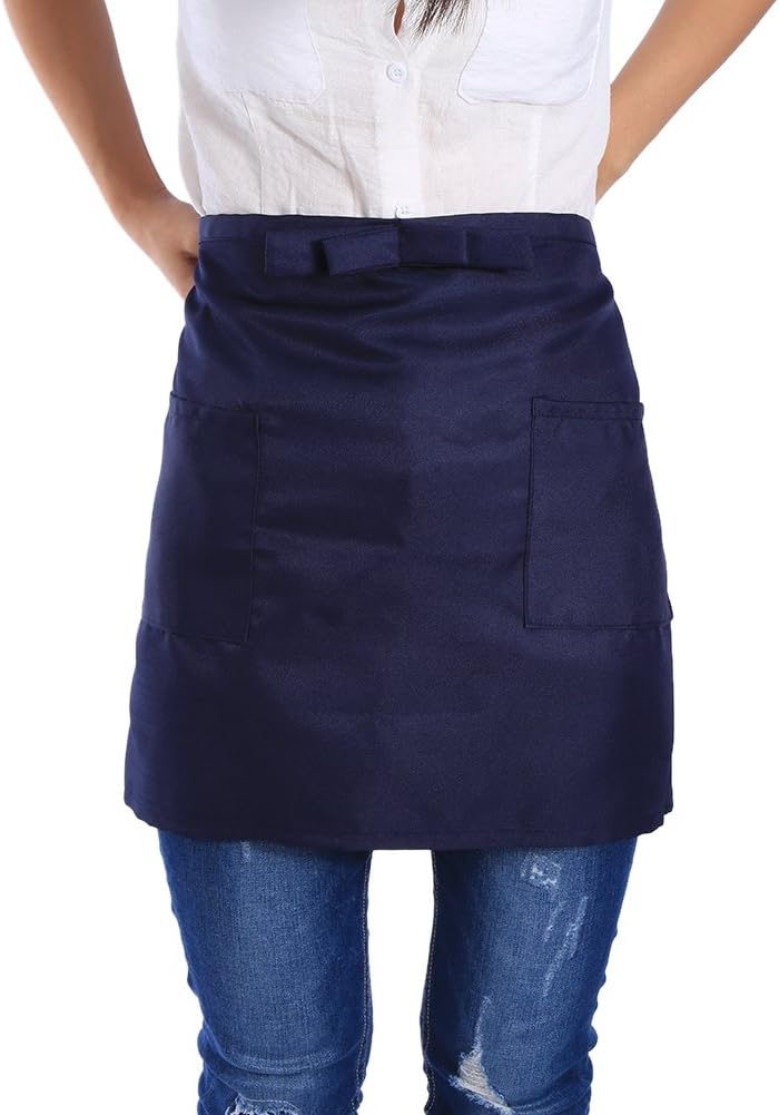 Half Short Aprons for Women Men Commercial Short Waist Kitchen Apron with Pockets for Waiter Waitress Restaurant Server Work(navy blue) - Image 4