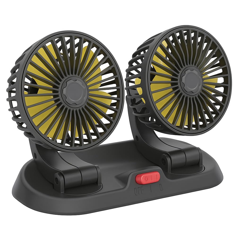 DETACHI 12V DC Electric Car Fan for Dashboard, Portable Fan with 360°Rotatable Head & 3Speed Control-Pack 2, Ultra Silent Operation, Brushless Motor, Suitable for Car,SUV,Bus,Desk-22X14X10cm