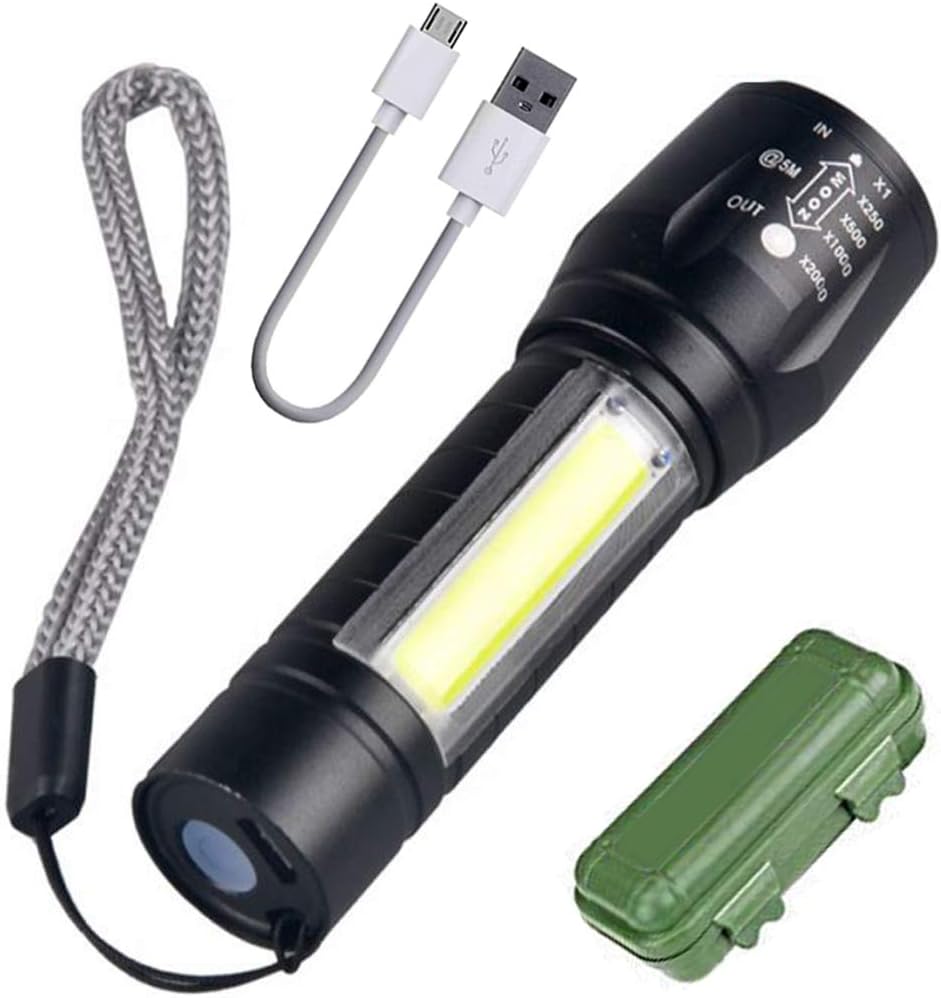 OSL 2in1 Small Waterproof USB Charging Laser LED Metal Body Rechargeable 3 Mode Flashlight Torch Table Lamp Outdoor Lamp Industrial Security Purpose Search Light 9W (6 Month Warranty)