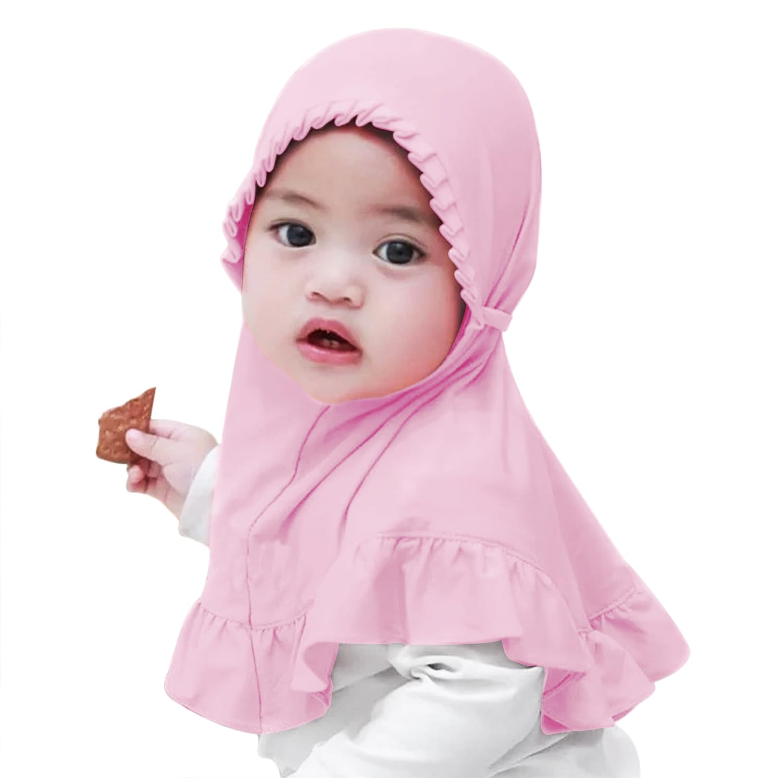 JIAHG 2pcs Hijab Fille 2-4 ans avec Bonnet Intégré Foulard de Tête à Bordure Plissée pour Fille Musulmane Arabe Africaine Malaisienne Écharpe Cagoule Doux et Confort