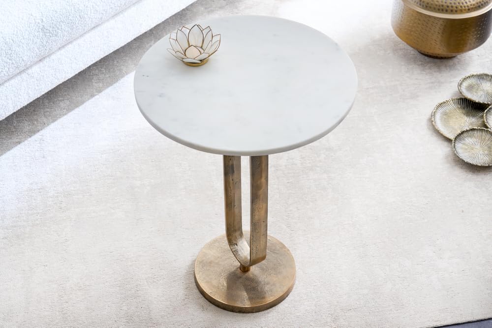Beistelltisch ELEGANCE 45cm - gold weiß - Marmor - handgefertigt Couchtisch