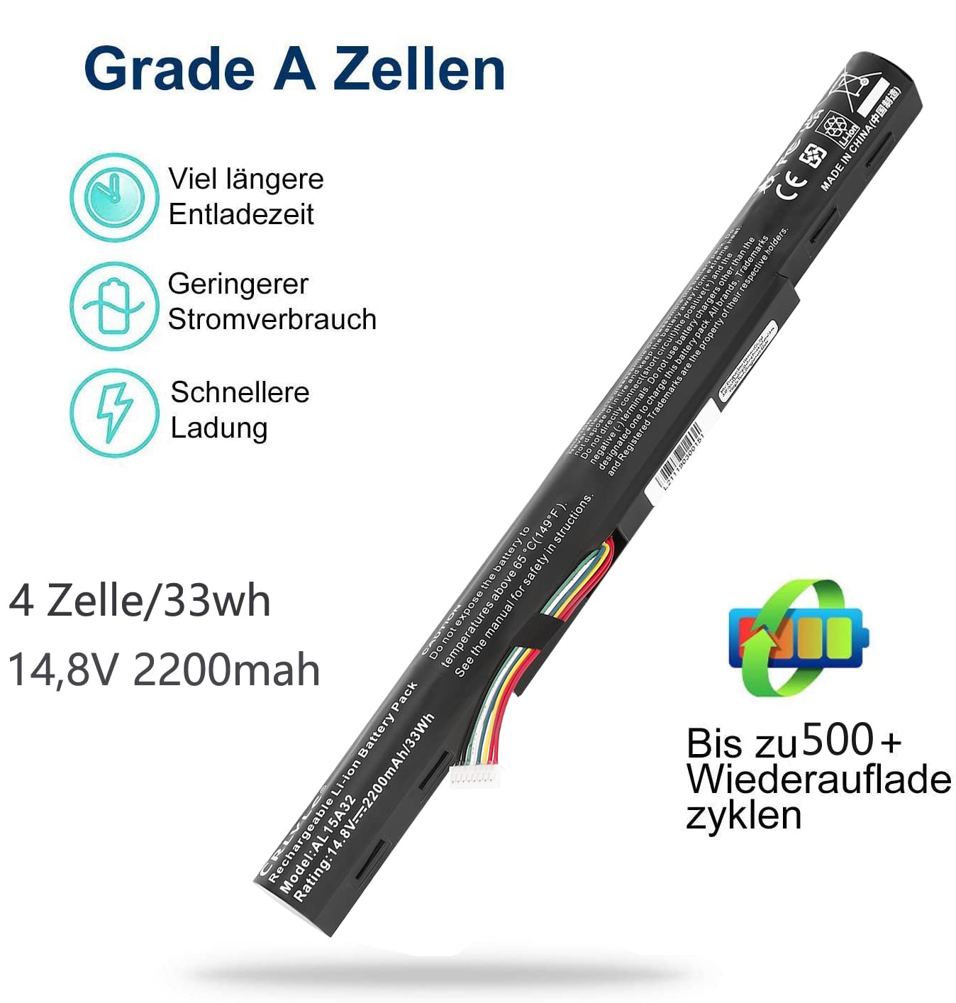 Batteria Originale AL15A32 Per Acer E5-422 E5-472G E5-473 E5-522G E5-573T V3-574G – 4 Celle Li-ion 14.8V, Garanzia 1 Anno