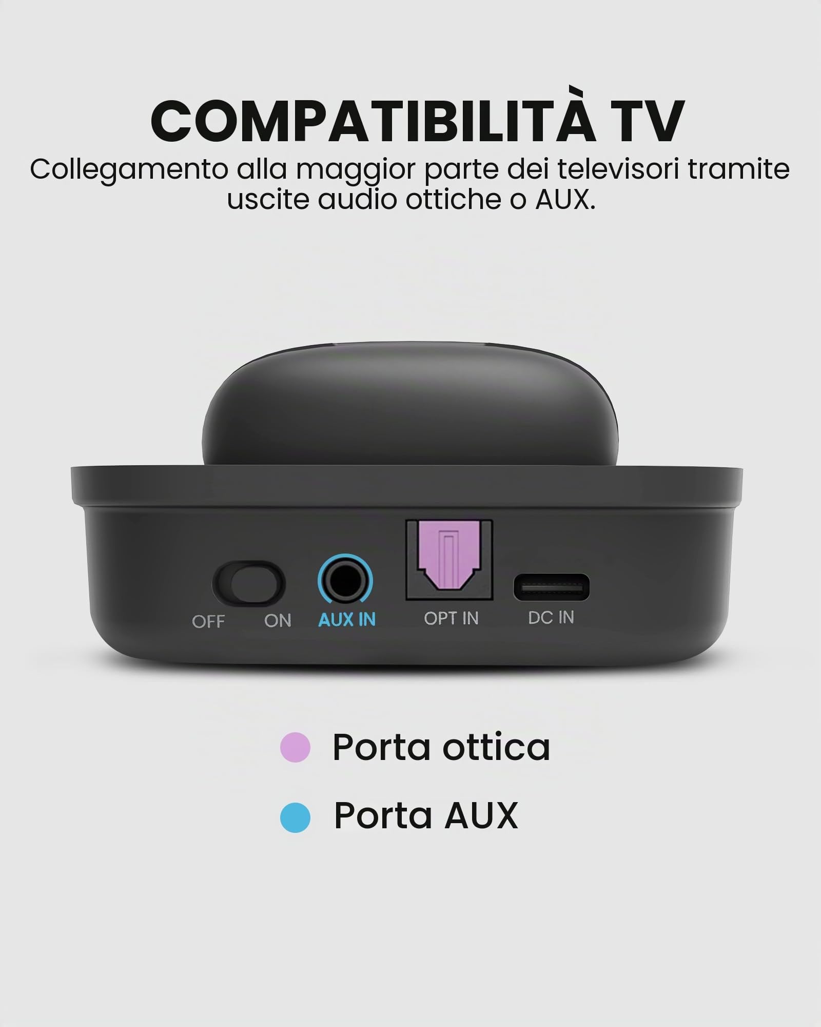 Avantree Aura Focus – Cuffie in-ear TV Auracast con trasmettitore, modalità dual per audio TV e chiamate telefoniche, base di ricarica semplice, amplificazione del volume per anziani e persone con