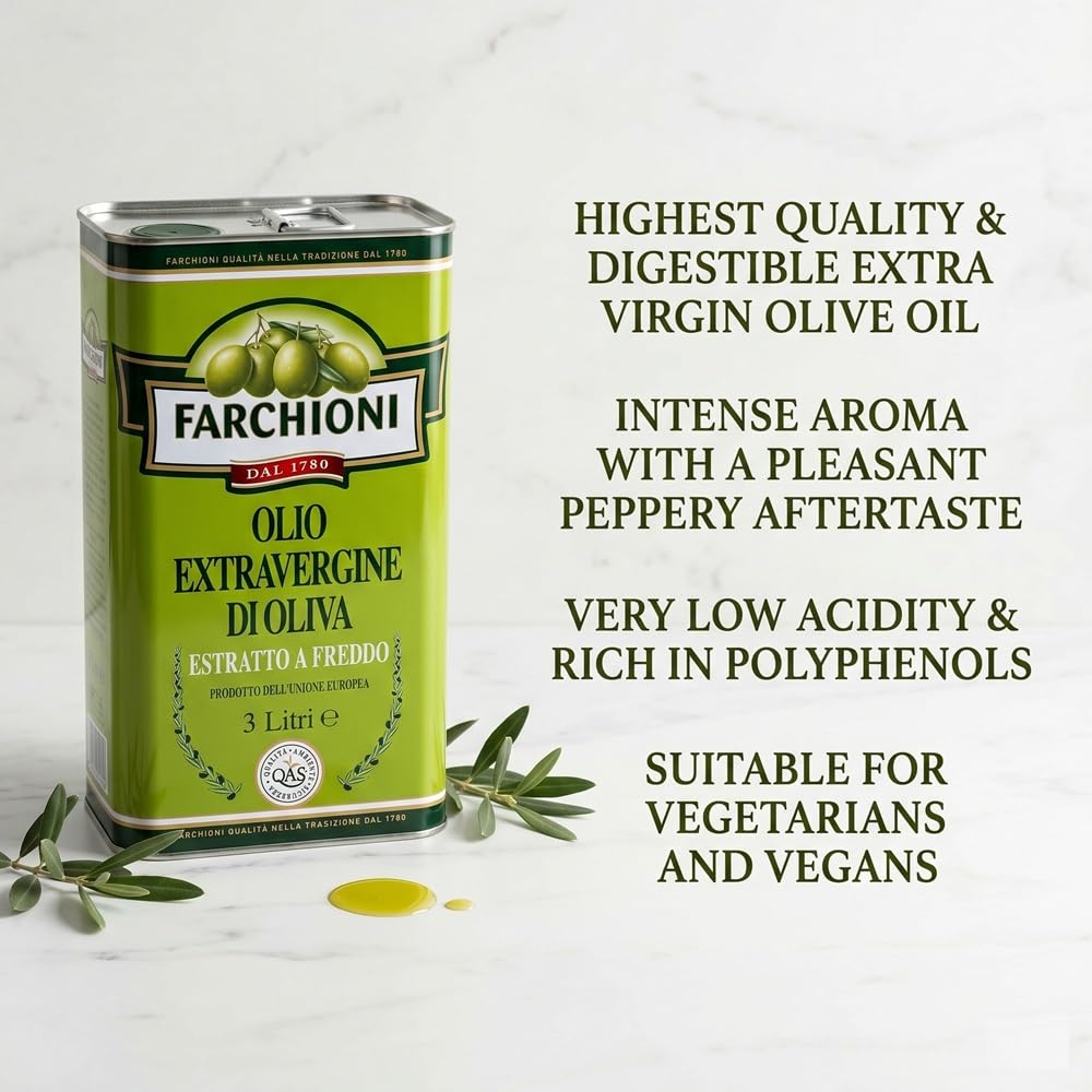 Farchioni - Olio Extra Vergine di Oliva (3 Litri) | Estratto a freddo | Latta da 3 Litri