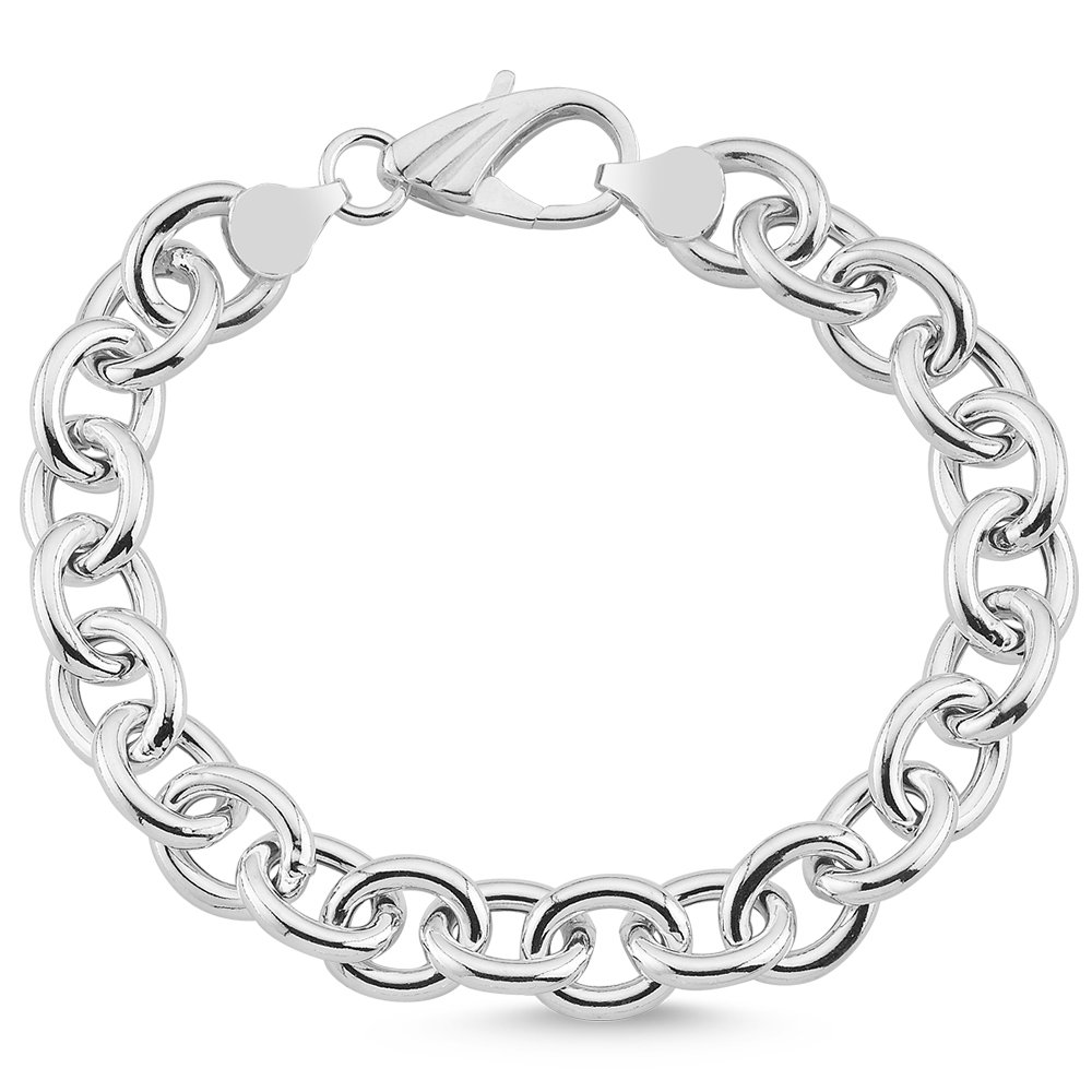 Vinani Damen Armband Fiorentina Design massiv beweglich ovale Glieder Ösen robust glänzend 19,5 cm 925 Sterling Silber aus Italien 2AB5