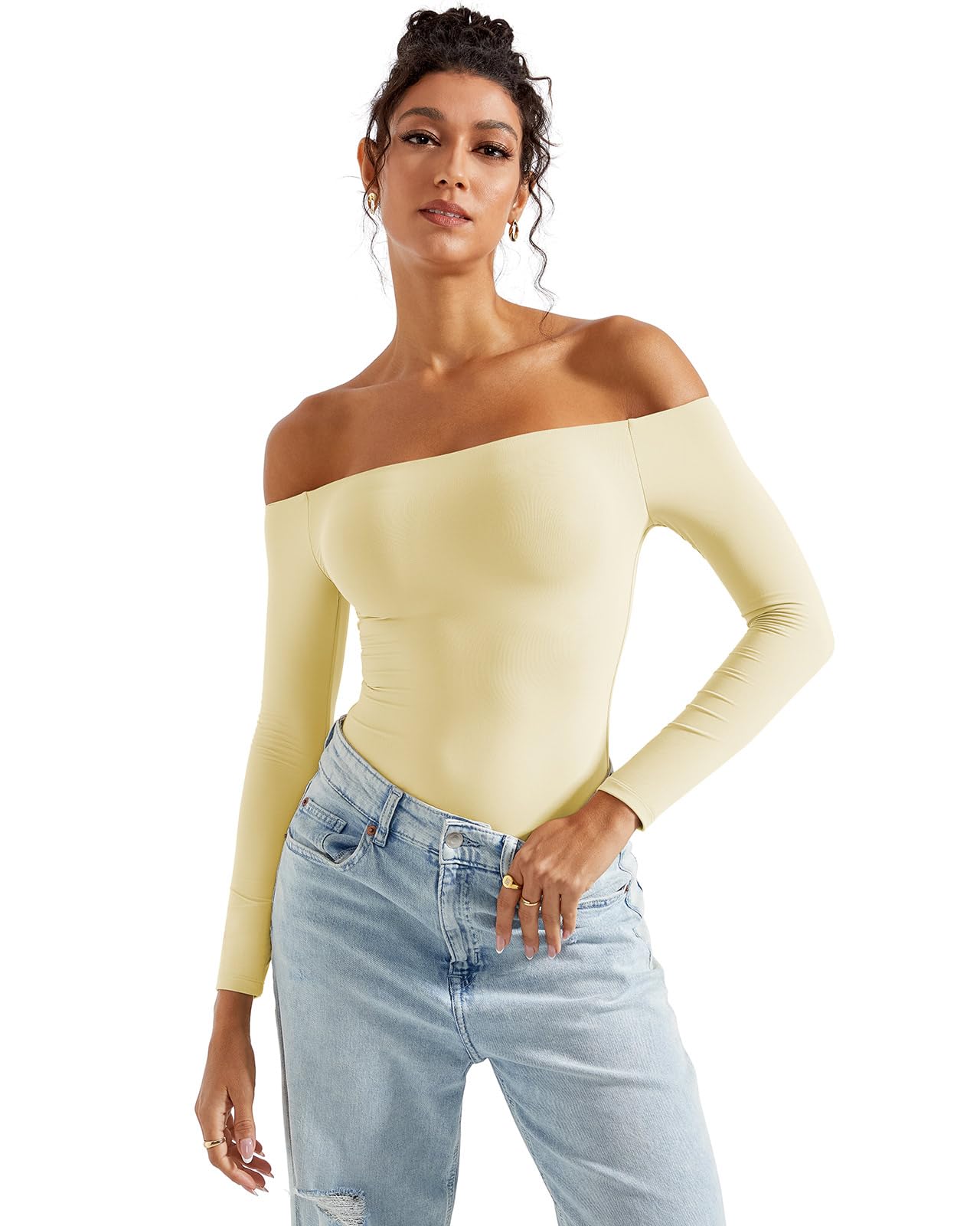Snapklik.com : SUUKSESS Women Off The Shoulder Long Sleeve Bodysuit Top ...