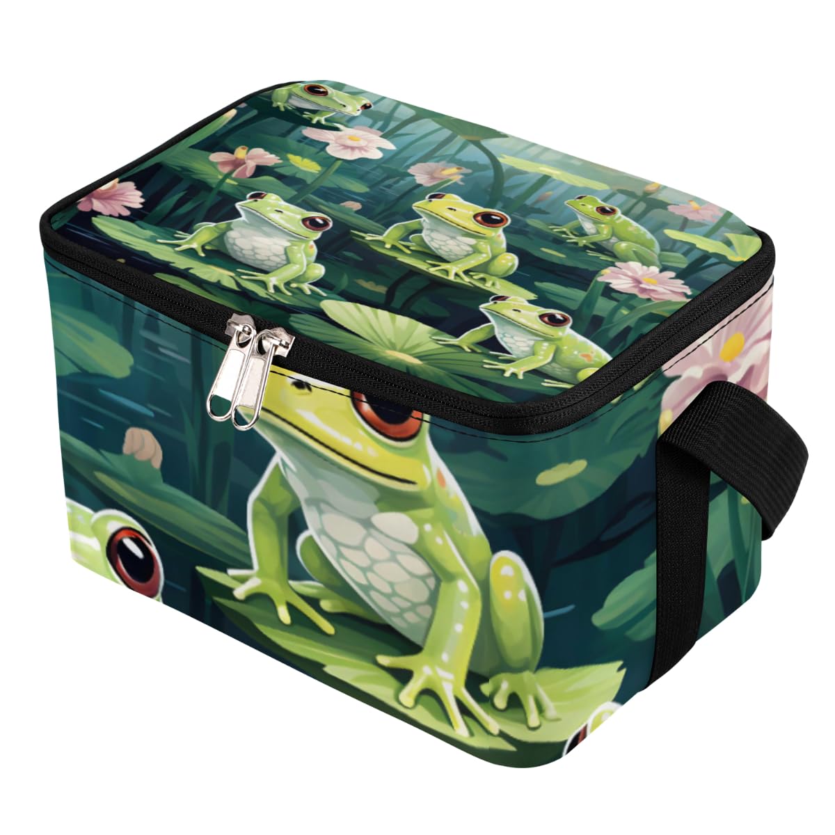 Lunch Bags for Women Men 9 Cans,Pond Green Frogs Hot & Cold Food Delivery Bag Insulated Grocery Bag Insulated Lunch Box Lotus Cooler Bag for Office Work Picnic Beach