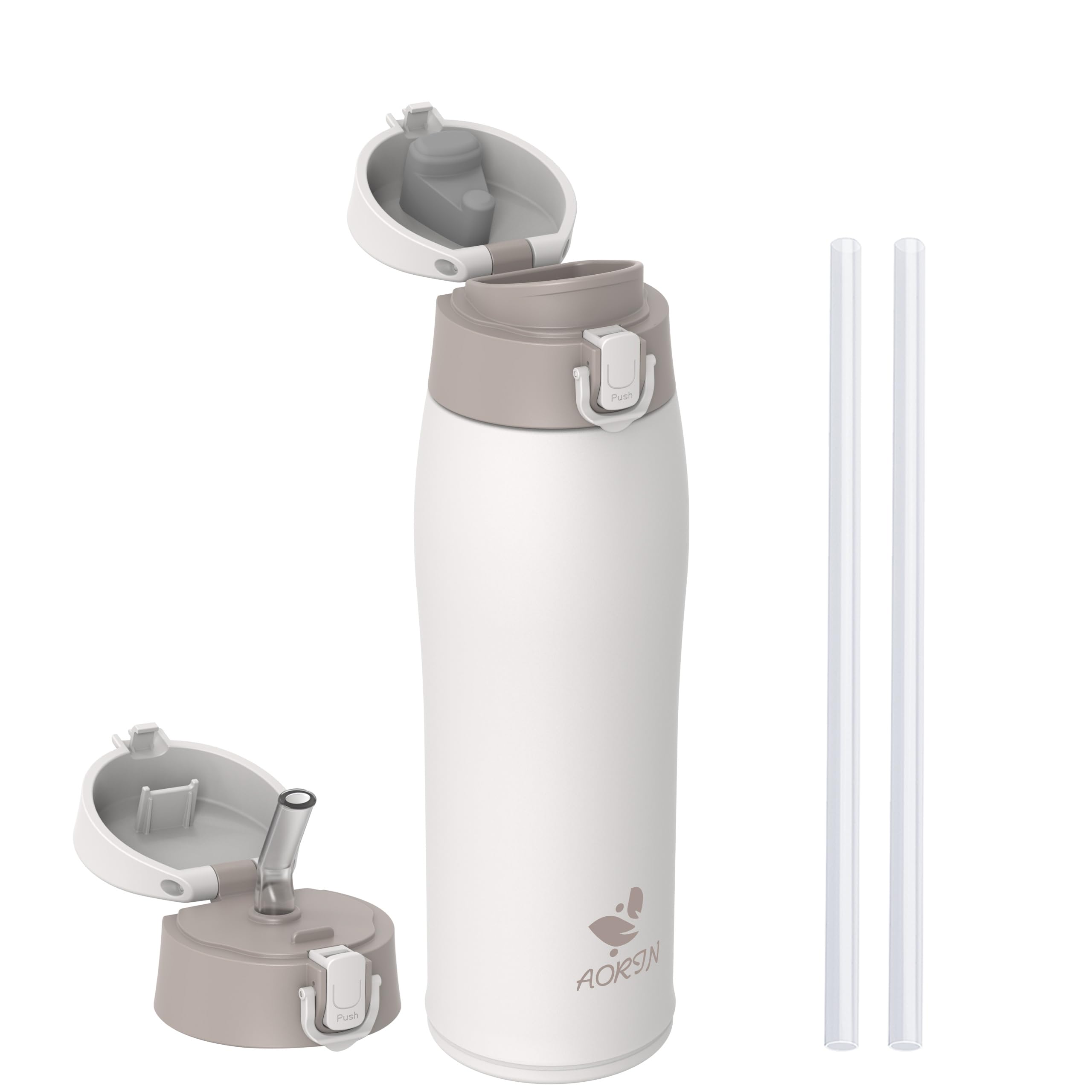 AORIN Trinkflasche Edelstahl 18/8, 750ml, Auslaufsicher Thermoskanne Isolierflasche Doppelwandig mit 2 Deckel, BPA-Frei Sportflasche, Trinkflaschen für Sport, Schule, Outdoor