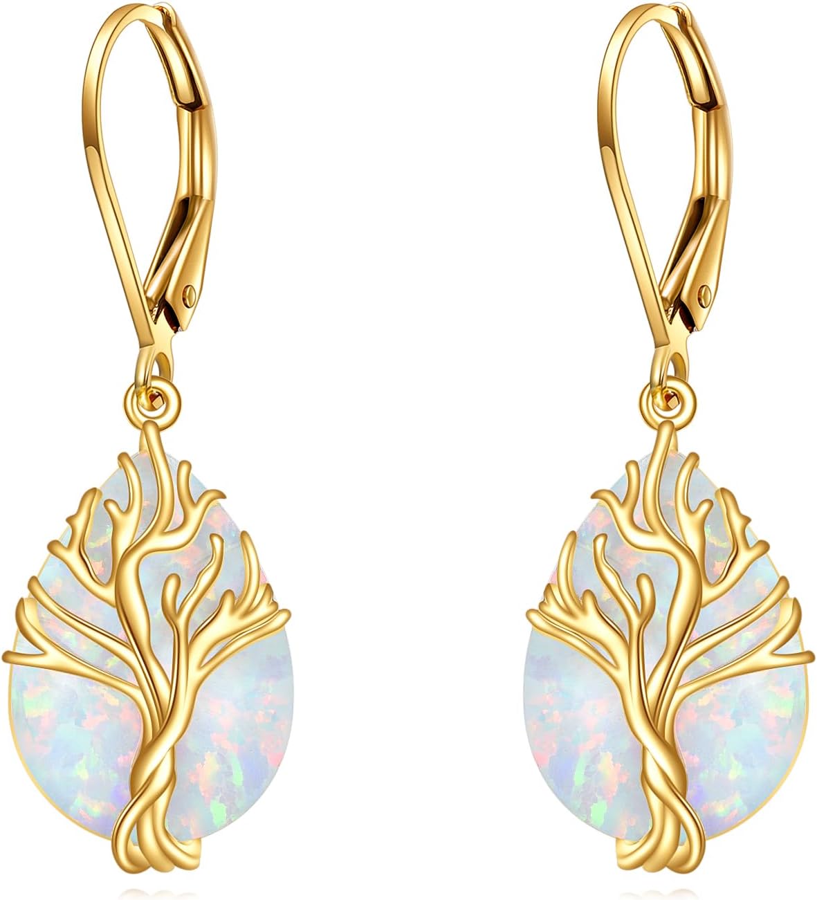 DOVRAN 10K 14K Solid Gold Leverback Earrings for Women Real Yellow Gold Filigree Dangle Earrings Trendy Jewelry Birthday Christmas Gifts for Wife Mom