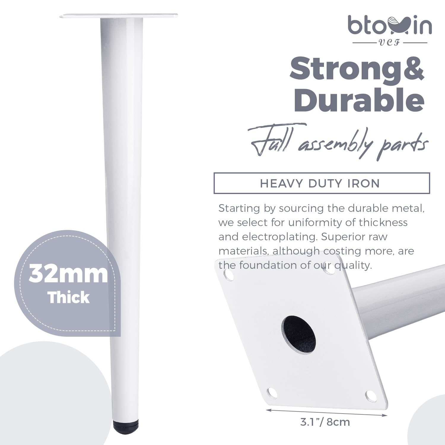 Btowin 8 Inch / 20cm Metal Furniture Legs, 4Pcs Modern Straight Tapered Furniture Feet - Image 3
