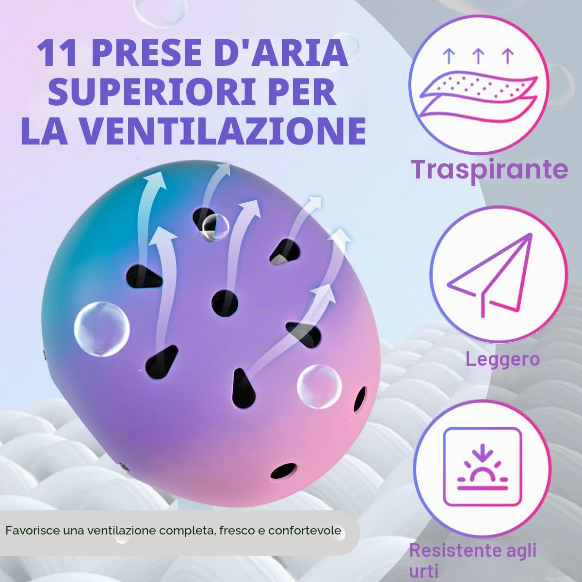 Casco da Bicicletta per Bambina Bambini Taglia S/M Regolabile 51-58 cm Ventilato, Casco Bambini per Monopattini, Tricicli, Pattini a Rotelle