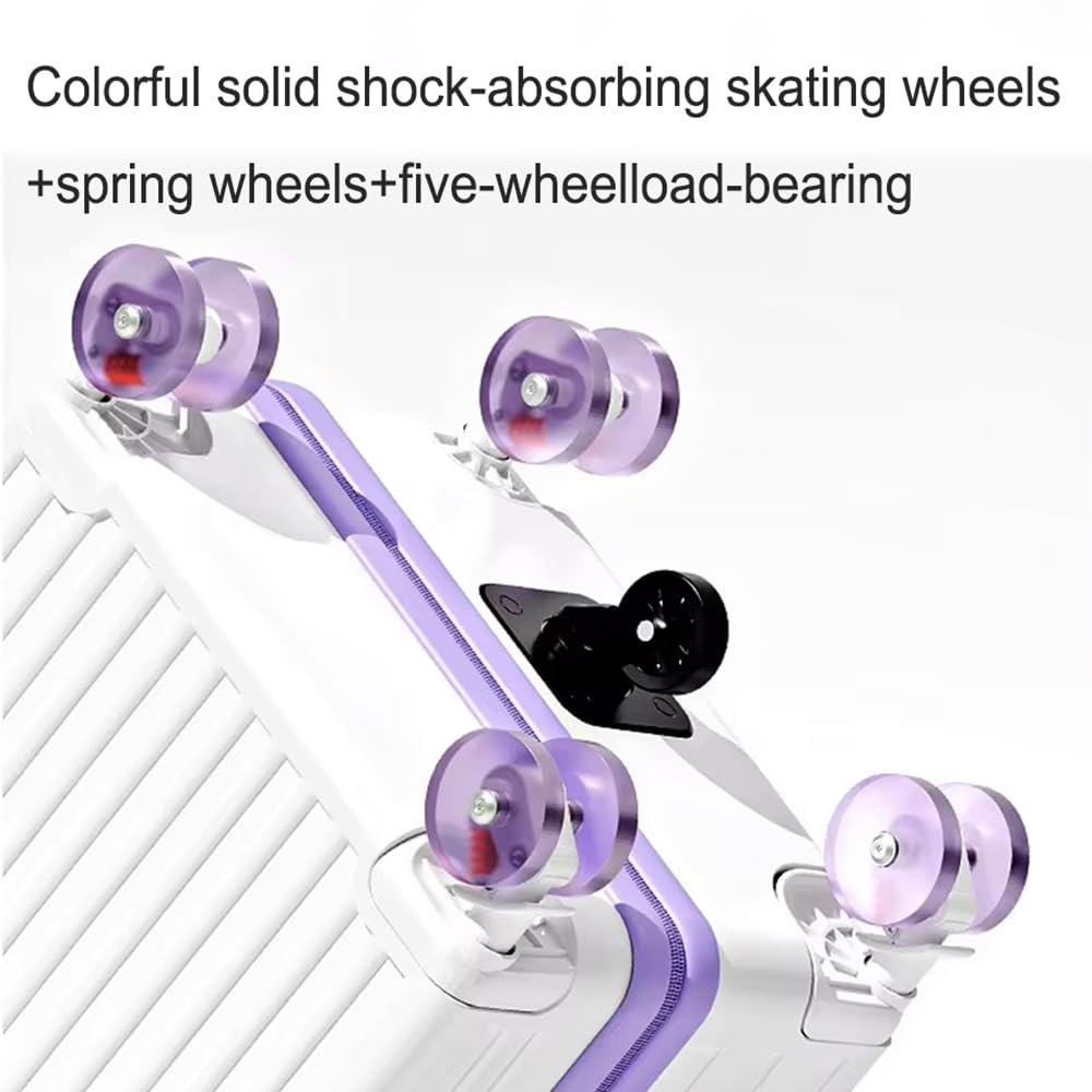Maleta rígida con ruedas giratorias de 360°, puerto de carga USB y soporte para teléfono para viajes de negocios, equipaje duradero de apertura frontal de 20 pulgadas con asa ancha, Purple