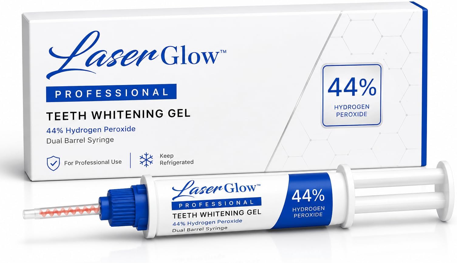 Professional Teeth Whitening Gel 44% Hydrogen Peroxide – LaserGlow in-Office Formula | Dual Barrel Auto-Mix Syringe | for Salons, Medspas & Whitening Technicians | 5mL