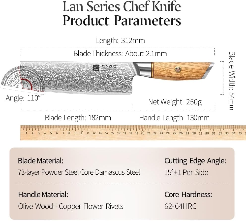 Meat Cleaver,Cleaver Knife 7 Inch Nakiri Knife 73 Layers Damascus Steel 62-64 HRC Chef Cleaver Knife Restaurant Comfotable Wood Handle Cutter, LAMAJIGA5844