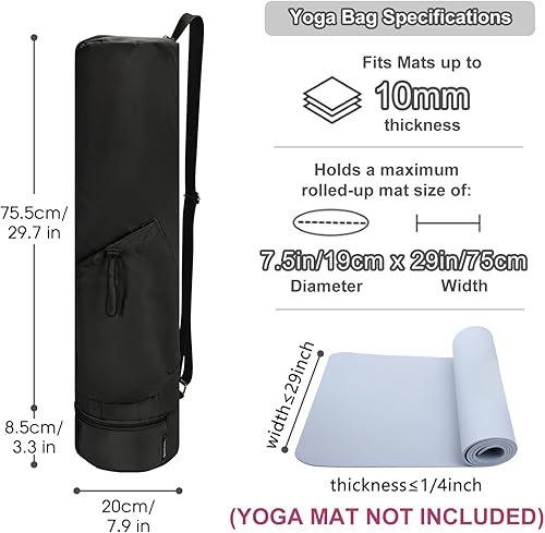 Miniatura 5 de sportsnew Bolsa para esterilla de yoga, con cremallera completa, bolsa de transporte para esterilla de yoga con cordón, bolsillo para botella de