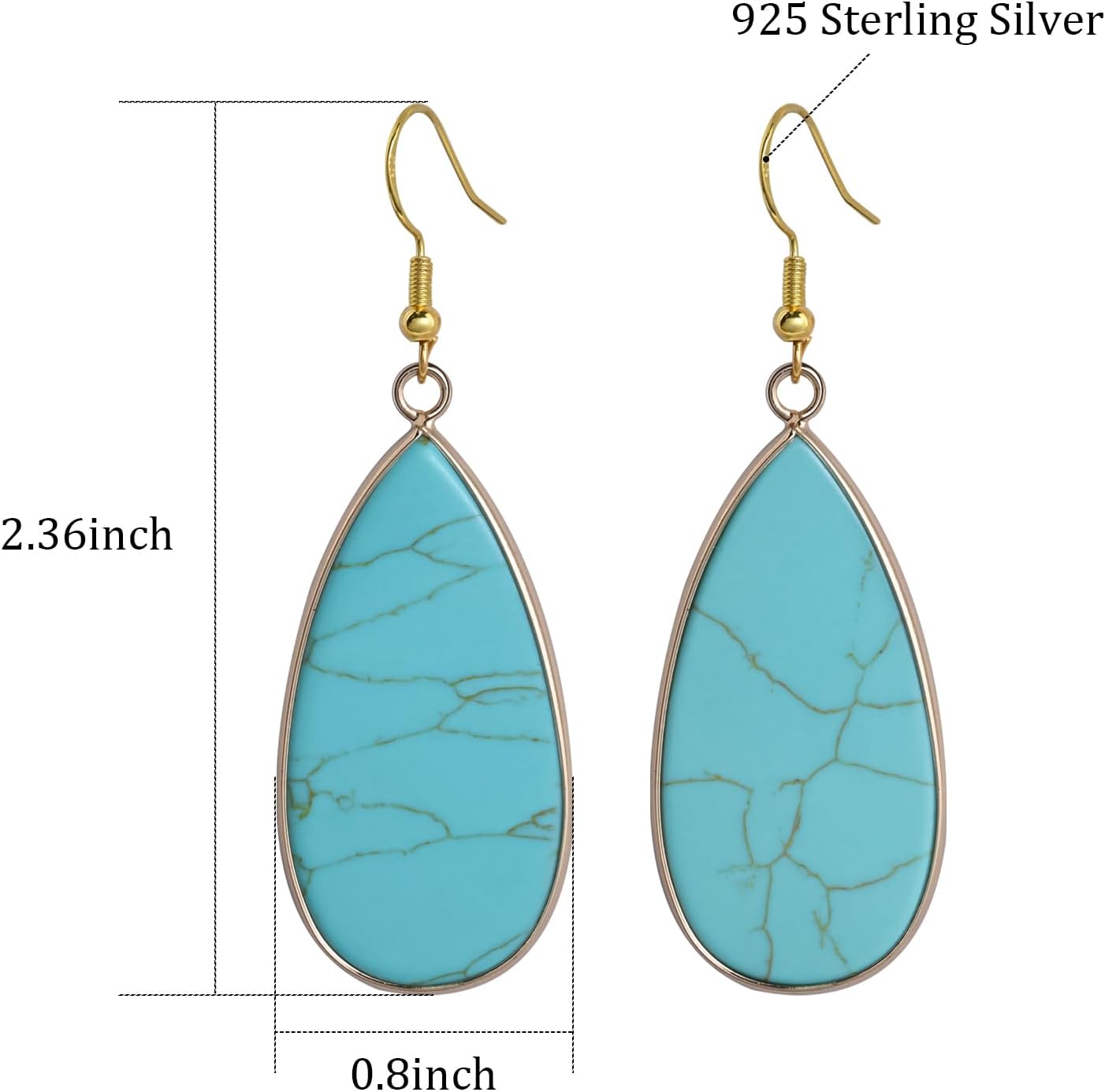 Turquoise Earrings Shaped Teardrop Dangle Earrings for Women Gemstone for Birthstone Turquoise Jewelry - Image 4