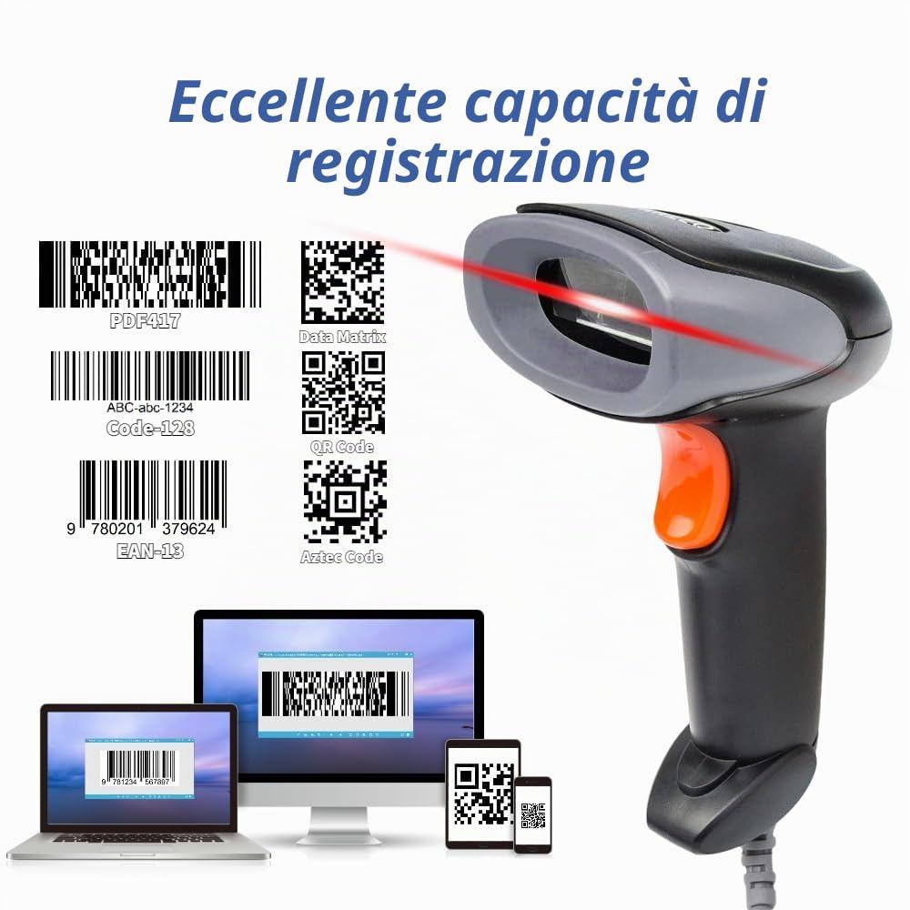 Yanzeo Lettore di codice QR portatile ad alta velocità con cavo USB 2D compatibile per sistema POS quadrato Windows/Mac PC e del telefono