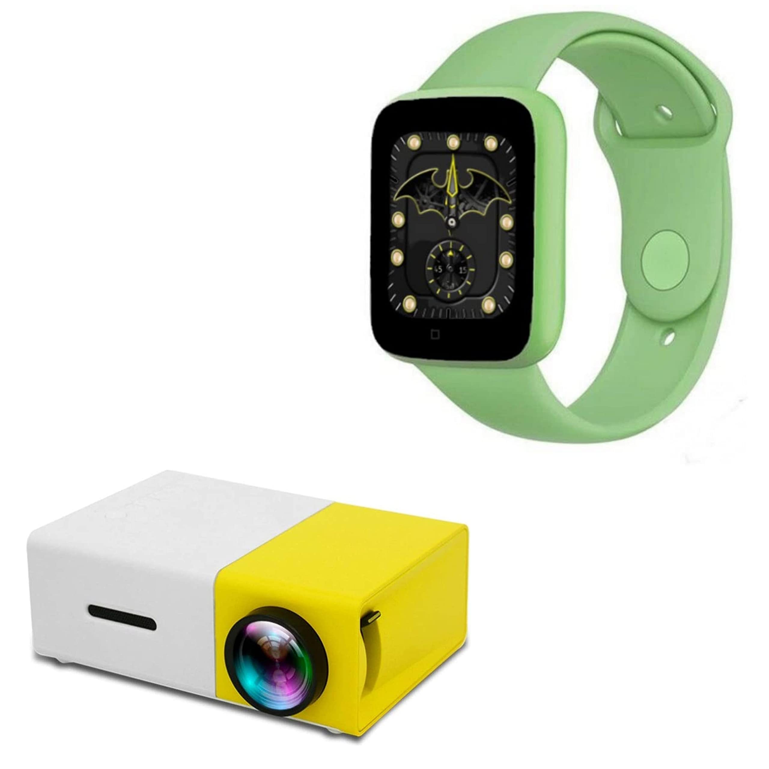 Mabron Combo Pack of 2 Items - Mini Video Projector LCD TV Support 1080P Projector with D20 SmartWatch with Heart Rate & Blood Pressure Monitor Fitness Tracker-image-2