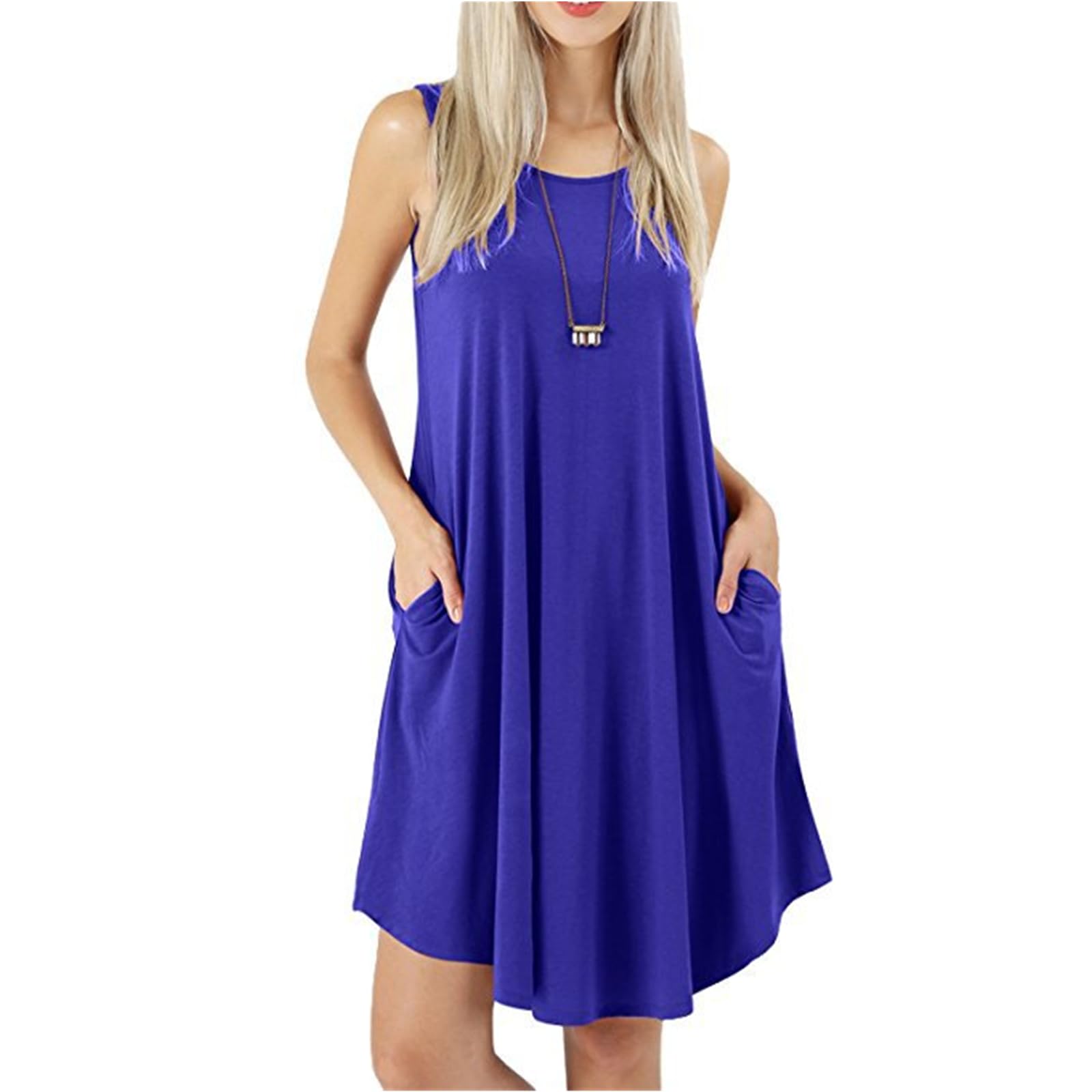 Vestidos de Verano Vestidos de Playa de Verano Mujeres Vestidos de Playa de Verano Ocio sin Mangas Tirantes Chalecos Vestidos con Bolsillos, HUTALIM, Color azul, m