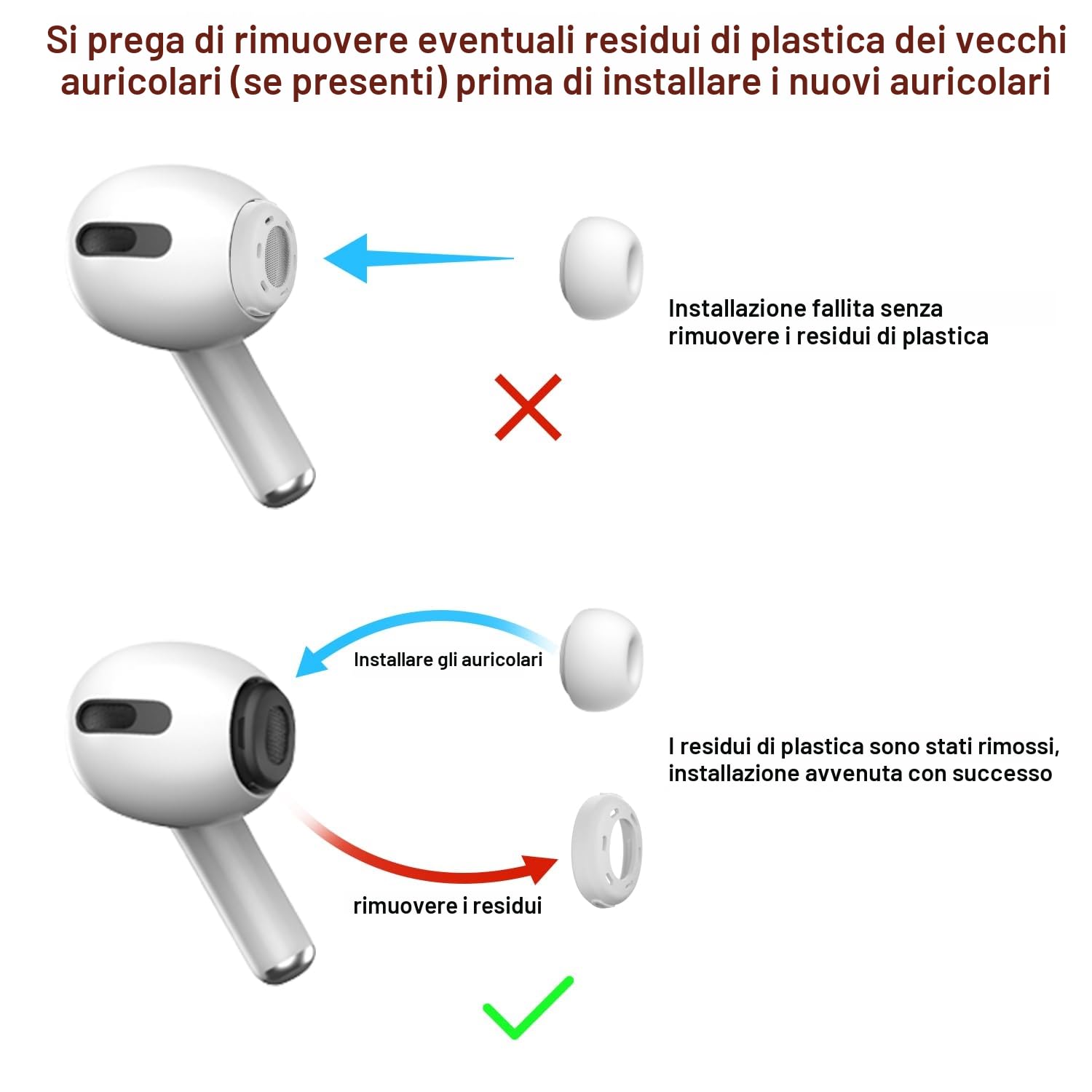 [3 paia] Gommini per AirPods Pro e AirPods Pro 2 con Foro per la Riduzione del Rumore, Auricolari in Silicone per Airpods Pro con Custodia Portatile (S/M/L)