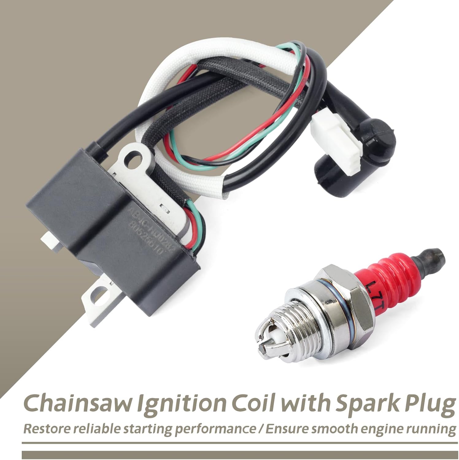588193102 Chainsaw Ignition Coil Compatible with Husqvarna 572XP 572XPG Chainsaw Ignition Module with Spark Plug, Replace 588193103 588193101