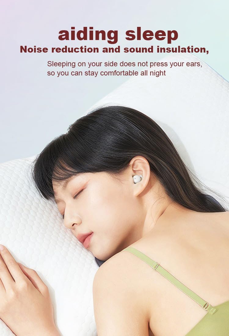 Person sleeping on their side with a Micool Mini Sleep Earbud discreetly placed in their ear.