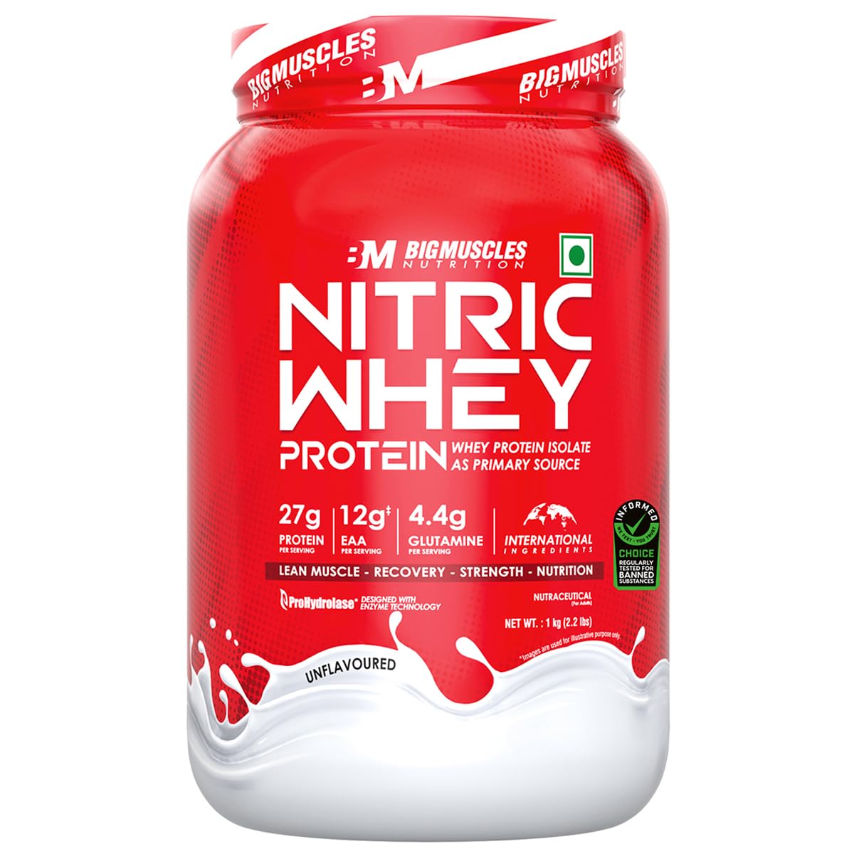 Nitric Whey Protein | 27g Isolate Whey Protein | Informed Choice UK Certified | ProHydrolase Enzyme Tech. for Faster Absorption & Lean Muscle Growth | Unflavoured | 1Kg