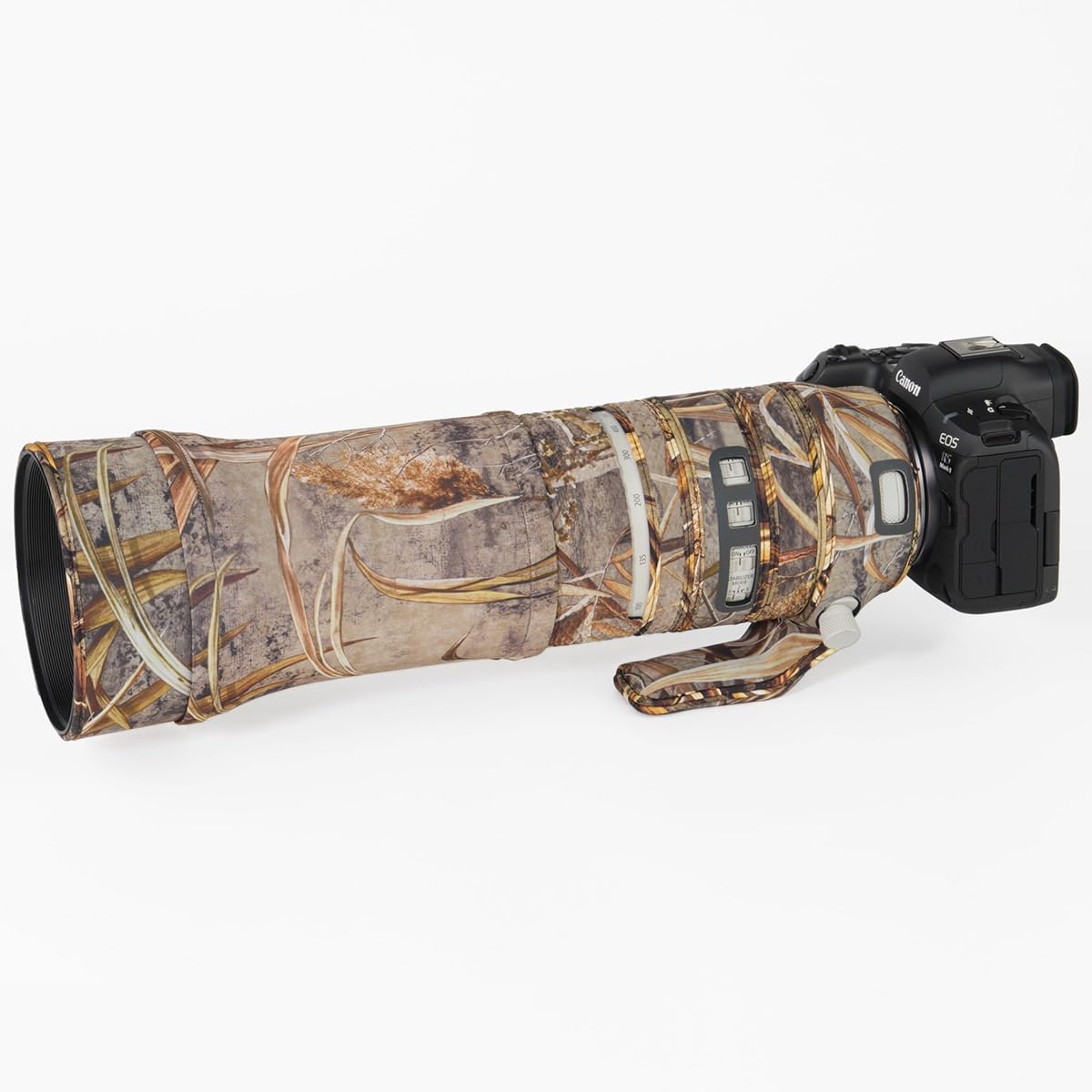 CHASING BIRDS Manteau de protection imperméable camouflage pour Canon RF 100-500 mm F4.5-7.1 L IS USM Housse de protection imperméable (camouflage roseau, avec rallonge RF 1,4X)