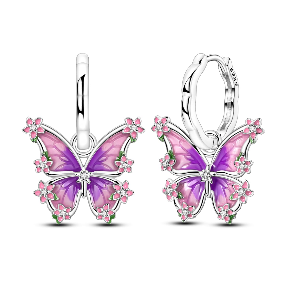 LAZA 925 Sterling Silver Hoop Earrings for Women, Hypoallergenic Huggie Butterfly Dangle Drop Earrings Colorful Flower Earrings Jewelry Gifts