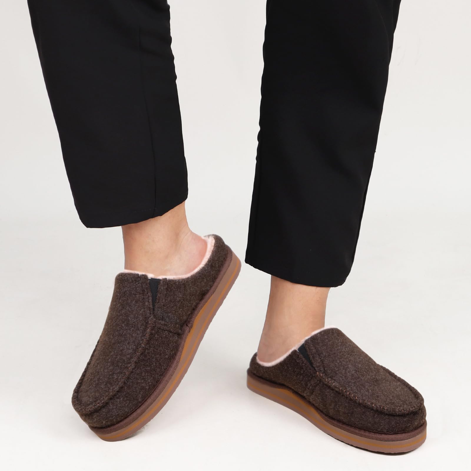 ONCAI Pantofole da Uomo in Comfort Pelo Cotone Strisce Ciabatte da Casa in Lana con Memory Foam Supporto Arco Suola in Gomma Taglia 40-50