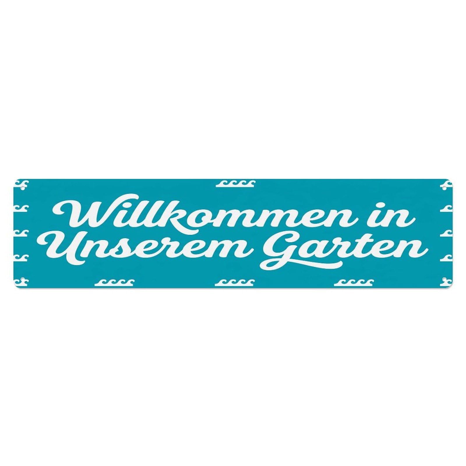 Vintage Welcome to Our Garden Teal Blue Metal Tin Sign