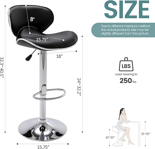 Miniatura 3 de Vogue Furniture Direct Taburetes de bar ajustables de piel sintética, modernos taburetes de bar giratorios con respaldo, sillas de altura de